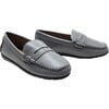 Faux Leather Penny Loafers, Gray - Slip Ons - 3