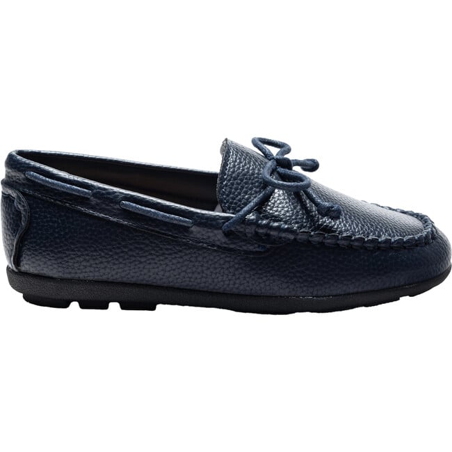 Faux Leather Laced Loafers, Navy - Slip Ons - 2