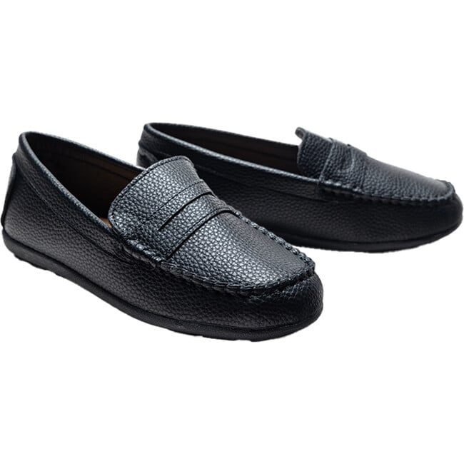 Faux Leather Penny Loafers, Black - Slip Ons - 3