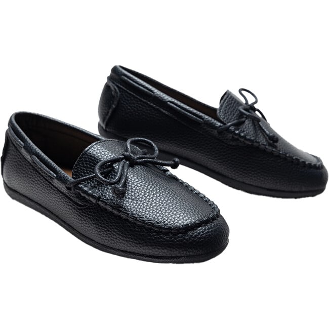 Faux Leather Laced Loafers, Black