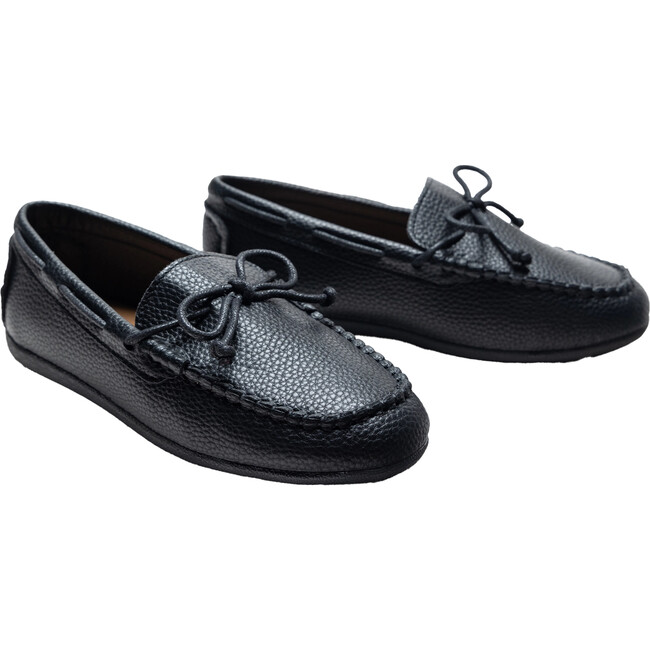 Faux Leather Laced Loafers, Black - Slip Ons - 3