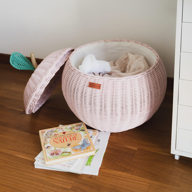 Apple Handcrafted Rattan Storage Basket With Removable Lining, Soft Pink - Storage Baskets - 3