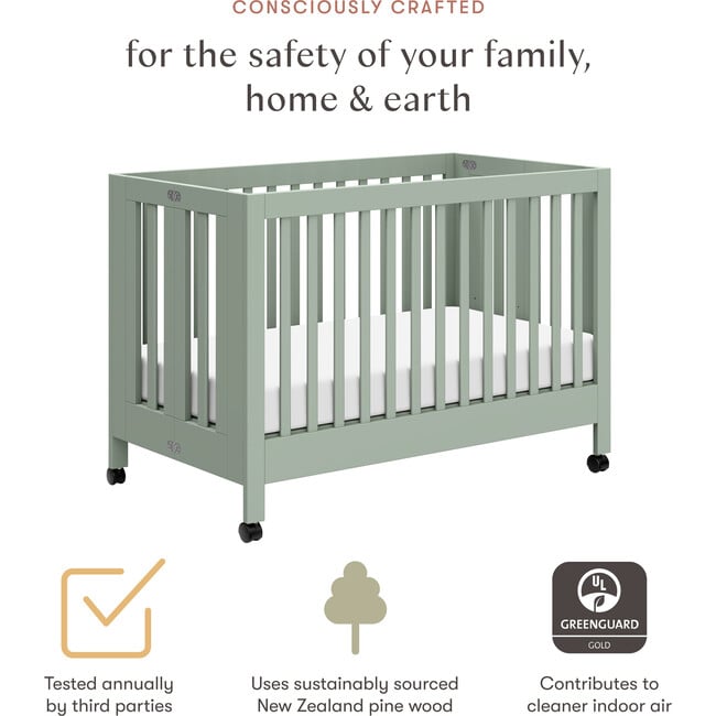 Maki Full-Size Portable Folding Crib, Light Sage - Cribs - 5