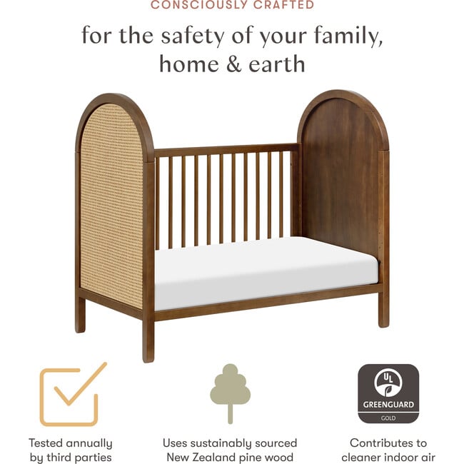 Bondi Cane 3-in-1 Convertible Crib in Natural Walnut with Natural Cane - Cribs - 4