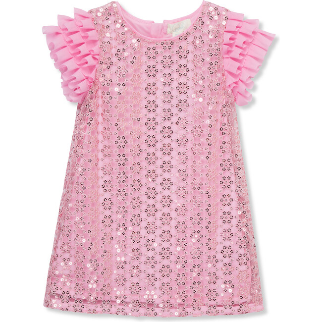 Mesh Sleeve Sequin Dress, Pink