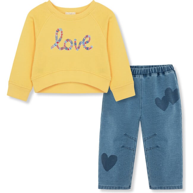 Infant Love Sweatshirt & Knit Denim Pant Set, Yellow