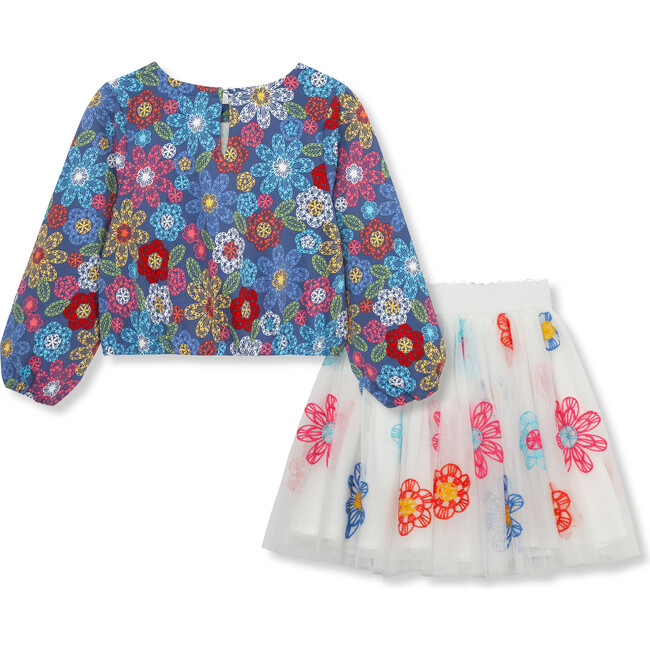 Floral Pullover & Embroidered Tutu Skirt Set, Multi - Mixed Apparel Set - 2