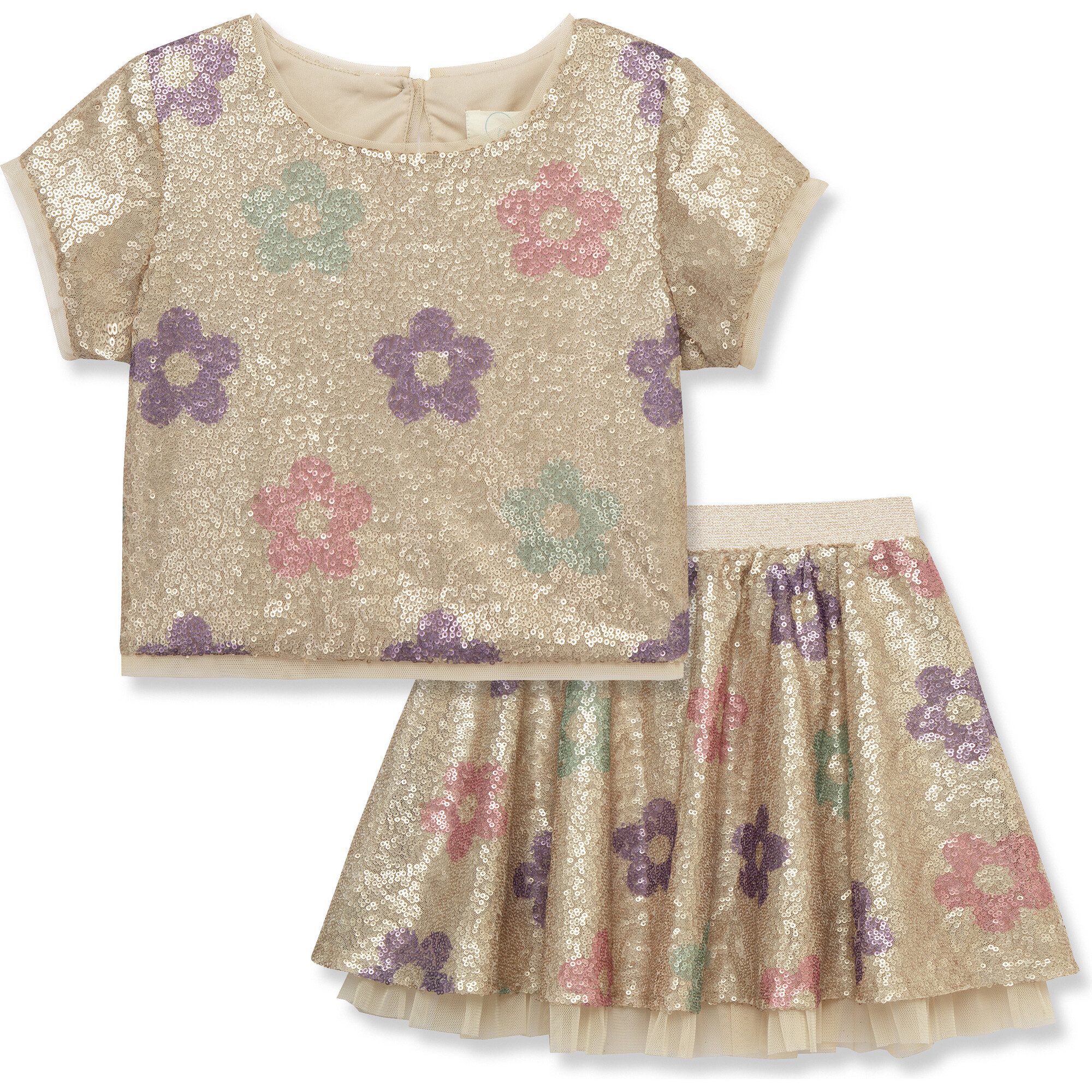 Sequin Floral Print Skirt Set, Multi - Mixed Apparel Set - 1