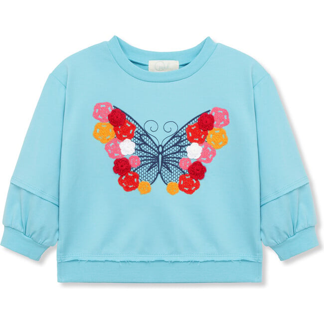 Butterfly 3D Pullover Sweatshirt, Light Blue