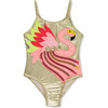 Flamingo Applique One-Piece Swimsuit, Gold - One Pieces - 1 - thumbnail