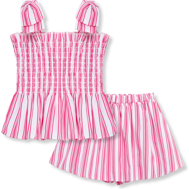 Smocked Woven Short Set, Pink