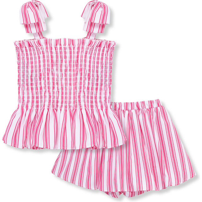 Smocked Woven Short Set, Pink - Mixed Apparel Set - 2