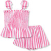 Smocked Woven Short Set, Pink - Mixed Apparel Set - 2