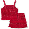 Sequin Fringe Skirt Set, Red - Mixed Apparel Set - 3