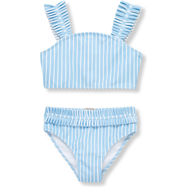 2 Piece Blue Ruffled Print Swimsuit with Cover Up