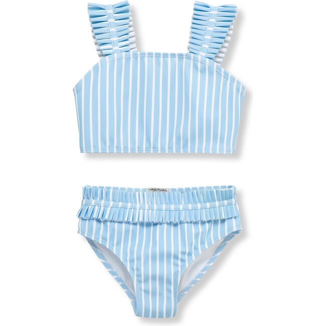 Kids Ruched Straps Two-Piece Swimsuit, Light Blue