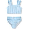 Kids Ruched Straps Two-Piece Swimsuit, Light Blue - Two Pieces - 1 - thumbnail