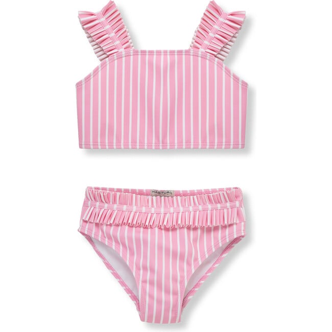 Kids Ruched Straps Two-Piece Swimsuit, Light Pink