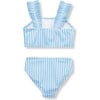 Kids Ruched Straps Two-Piece Swimsuit, Light Blue - Two Pieces - 2