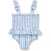 Infant Smocked One-Piece Stripe Swimsuit, Light Blue - One Pieces - 1 - thumbnail