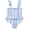 Infant Smocked One-Piece Stripe Swimsuit, Light Blue - One Pieces - 3