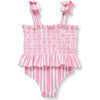 Infant Smocked One-Piece Stripe Swimsuit, Pink - One Pieces - 3