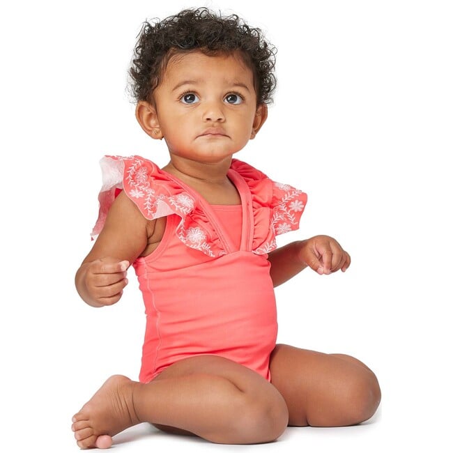 Infant Embroidered One-Piece Swimsuit, Coral - One Pieces - 2