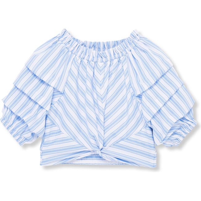 Gathered Woven Top, Blue