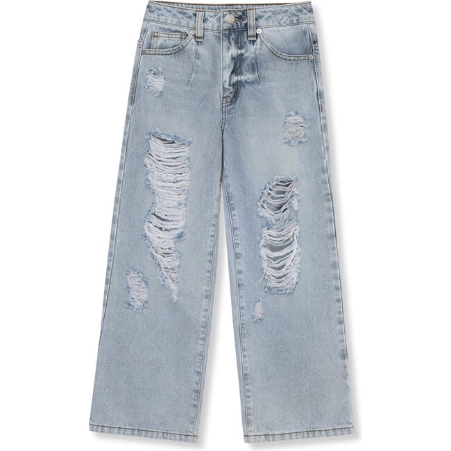 Destructed Wide Leg Jeans, Light Wash