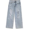 Destructed Wide Leg Jeans, Light Wash - Jeans - 1 - thumbnail