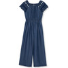 Denim Flutter Sleeve Jumpsuit, Indigo - Rompers - 1 - thumbnail