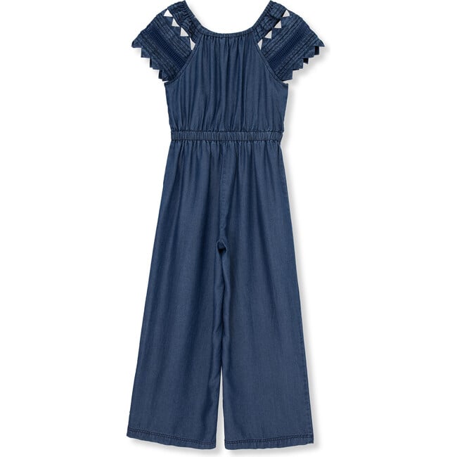 Denim Flutter Sleeve Jumpsuit, Indigo - Rompers - 2