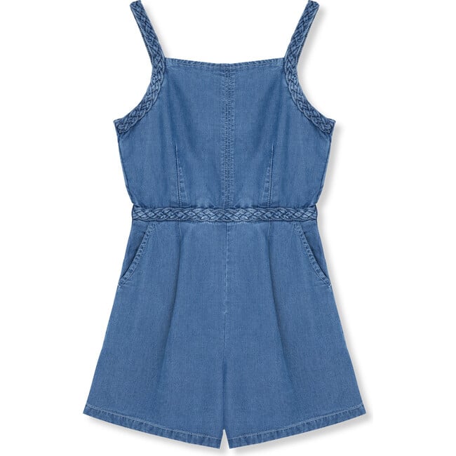 Braided Chambray Romper, Indigo