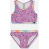 Two-Piece Swimsuit, Old Mauve And Multicolored Butterflies - Two Pieces - 1 - thumbnail