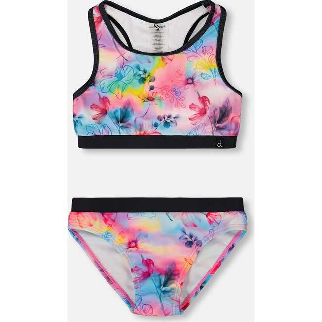 Two-Piece Racerback Swimsuit, Butterflies On Multicolored And Black Background