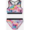 Two-Piece Racerback Swimsuit, Butterflies On Multicolored And Black Background - Two Pieces - 1 - thumbnail