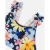 Two-Piece Swimsuit, Navy And Yellow And Pink Flowers - Two Pieces - 4