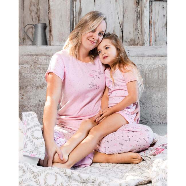 Women'S Organic Cotton Two-Piece Pajama Set, Small Pink Flowers On Pale Pink Background - Pajamas - 3