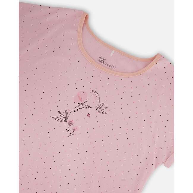 Women'S Organic Cotton Two-Piece Pajama Set, Small Pink Flowers On Pale Pink Background - Pajamas - 4