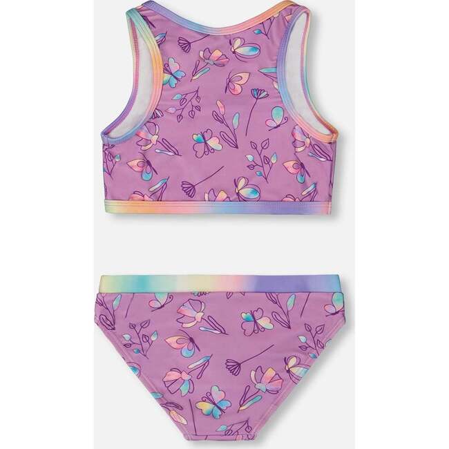 Two-Piece Swimsuit, Old Mauve And Multicolored Butterflies - Two Pieces - 4