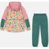 Two-Piece Mid-Season Outerwear Set, Sage, Pink, And Flowers On Beige - Raincoats - 3