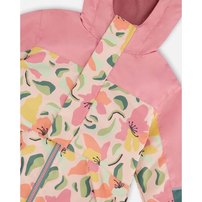 Two-Piece Mid-Season Outerwear Set, Sage, Pink, And Flowers On Beige - Raincoats - 4