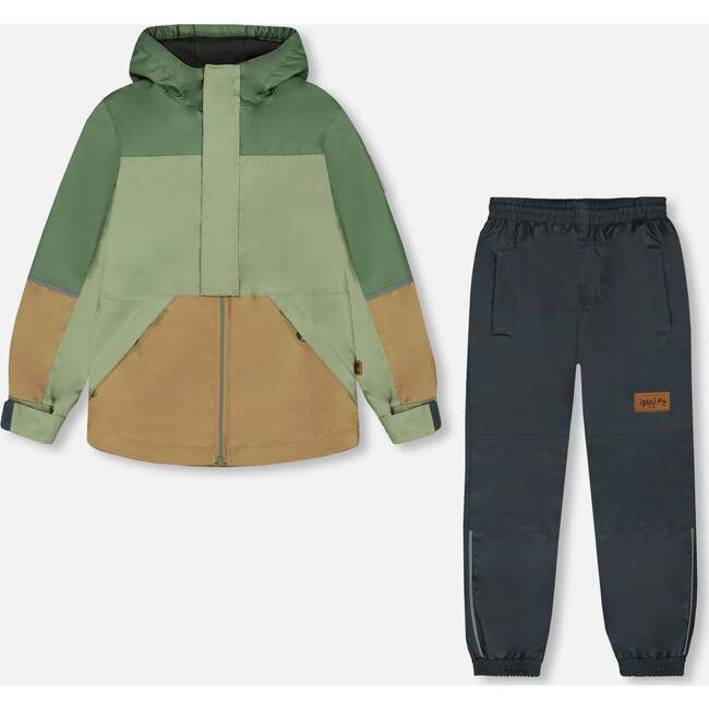 Two-Piece Mid-Season Outerwear Set, Pale Green, Sage, Tan, And Gray