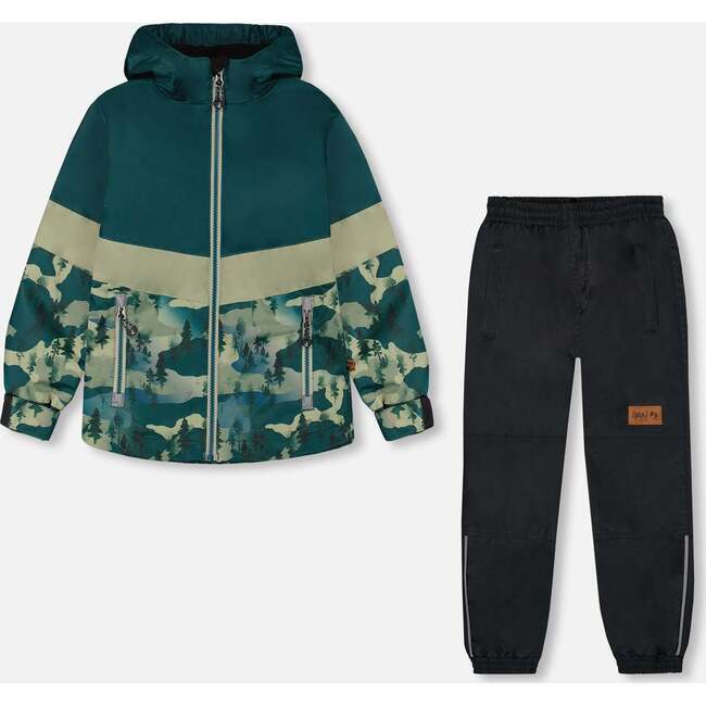 Two-Piece Mid-Season Outerwear Set, Forest Green With Black Pines