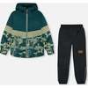 Two-Piece Mid-Season Outerwear Set, Forest Green With Black Pines - Raincoats - 1 - thumbnail