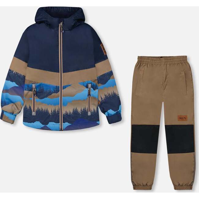 Two-Piece Mid-Season Outerwear Set, Navy Blue Mountains And Taupe