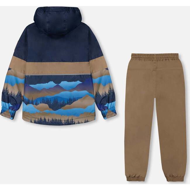 Two-Piece Mid-Season Outerwear Set, Navy Blue Mountains And Taupe - Raincoats - 4