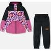 Two-Piece Mid-Season Outerwear Set, Black With Pink And Orange Flowers - Raincoats - 1 - thumbnail