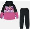 Two-Piece Mid-Season Outerwear Set, Black With Pink And Orange Flowers - Raincoats - 3