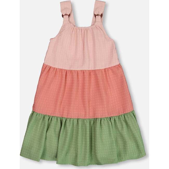 Tiered Peasant Dress, Peach Pink And Green